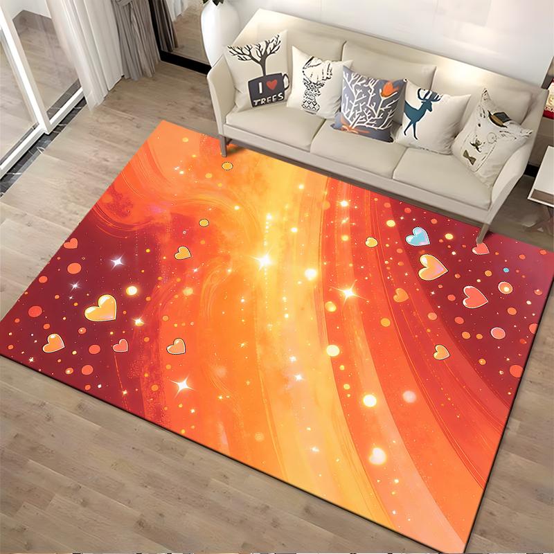 Gradient Red Carpet with Hearts and Sparkling Light Patterns Design Suitable for Use As an Anti-slip for Living Room Bedroom Sofas