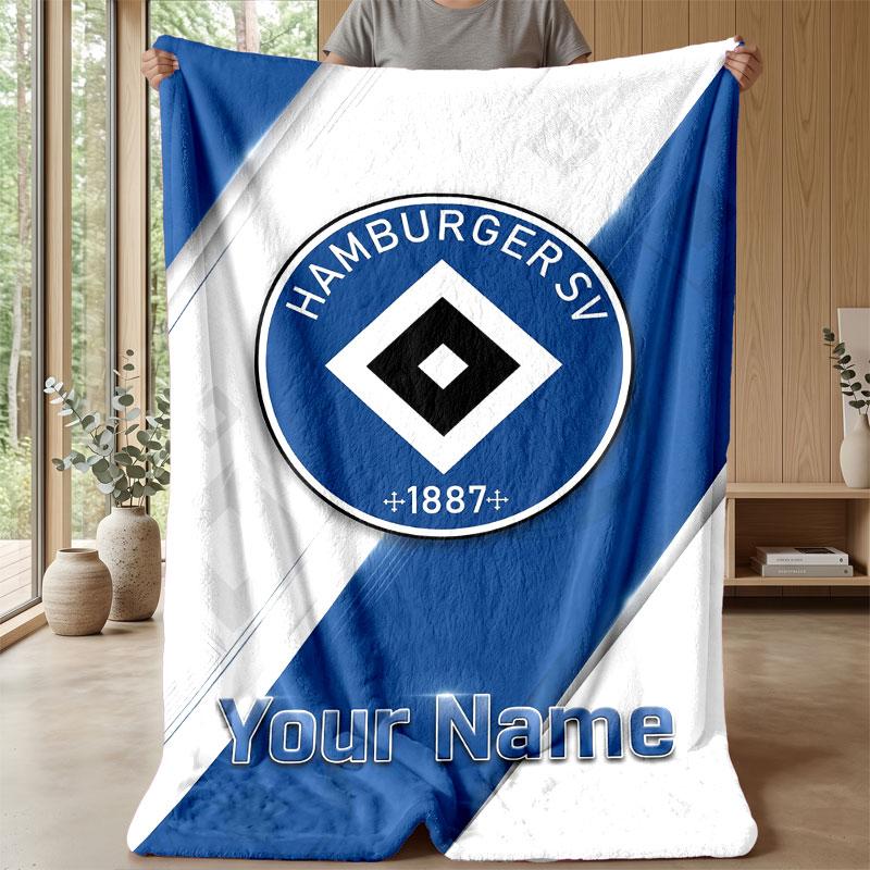 Hamburger SV Custom Name Text Flannel Blanket Soccer Logo Personalized Fleece Throw Blanket Special Gift For Sofa Bedroom Home