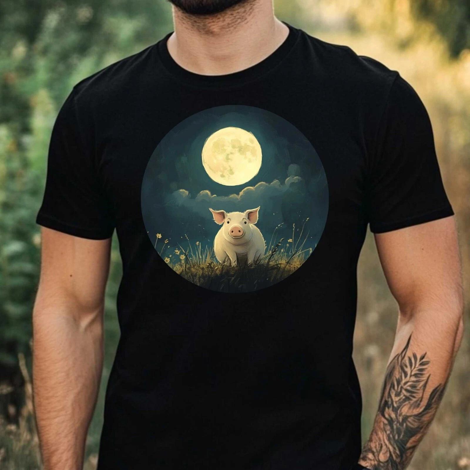 T-Shirt Herren Schwein im Mondlicht Motiv Baumwolle Größe XS bis 5XL XXXL