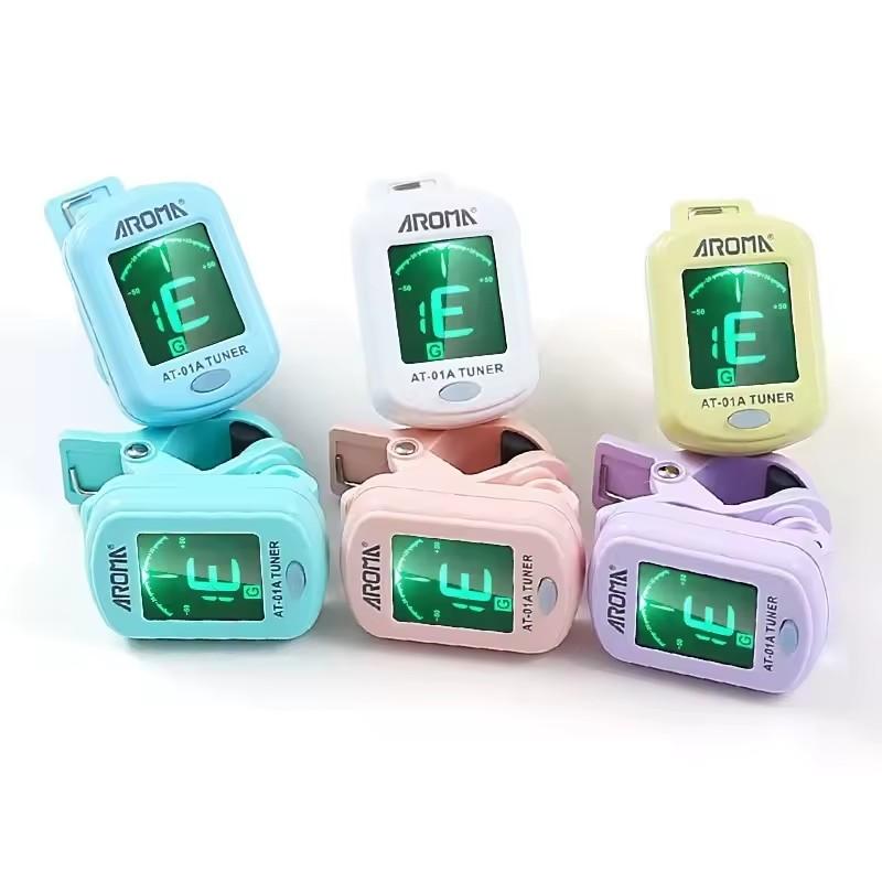 AROMA AT-01A Guitar Tuner Rotatable Clip-on Tuner LCD Display for Chromatic Acoustic Guitar Bass Ukulele Black Guitar Parts