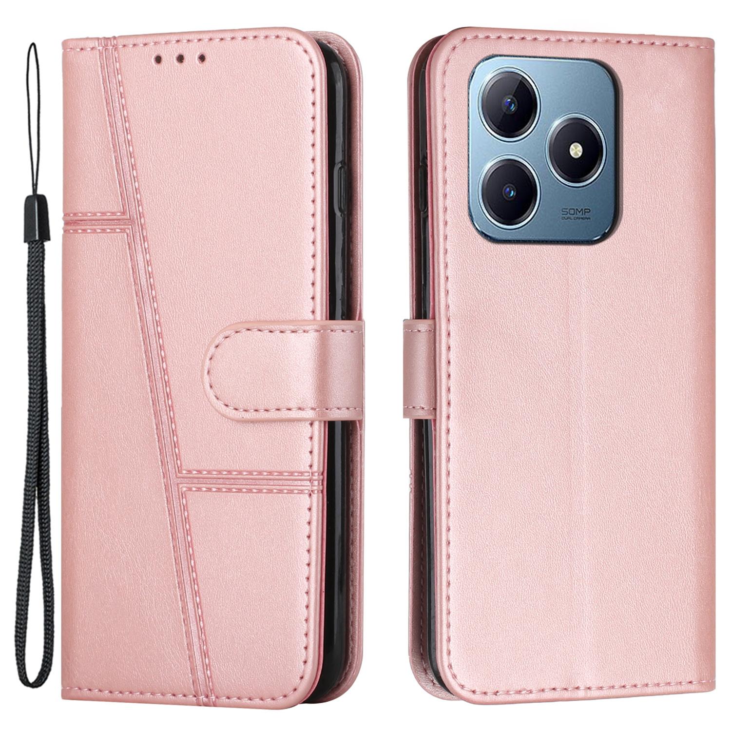 

For Realme Note 60x 4G/C63 4G/C61 4G/Note 60 Case Wallet PU Leather Phone Stand Cover Rose Gold