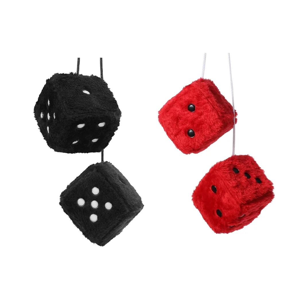 2pcs Plush Dice Toys Velvet Pendants Car Hanger With Suckers Stress Relief Squeeze Cube Fluffy Stuffed Decoration Eid Amagi