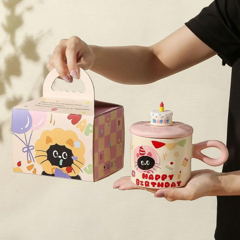 Cute Cartoon Cat Ceramic Mug With Lid Ceramic Coffee Cup Office Drinking Water Cup For Souvenir Gift