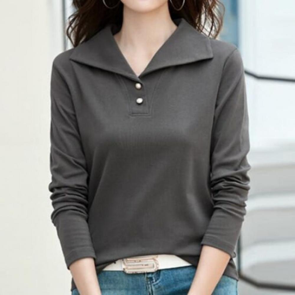 Navava Women Casual BuTTon Collar Long Sleeve T shirT nT2982