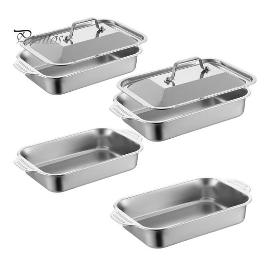 Deep Rectangular Baking Pan Stainless Steel Pan, with Handles, Heavy-Duty Tray, Commercial Grade High Temperature Resistant Durable Kitchenware,