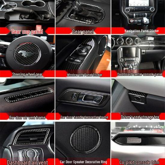 Ford Mustang Kohlefaser Interieur Zierleisten-Set: Konsole, Lenkrad, Schalthebel, Lüftungsdüse