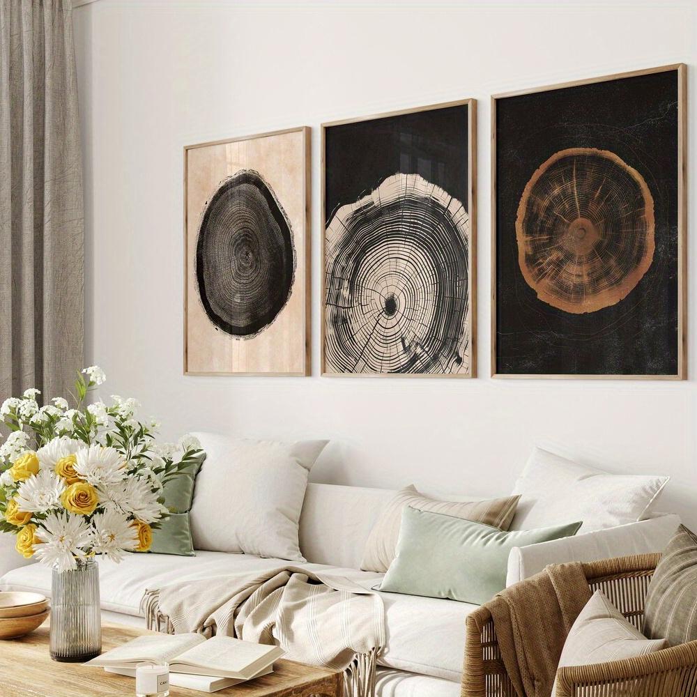 Set of 3 Tree Ring Wall Art Prints - Minimalist Abstract Decor - Matte Finish, Frameless Design, Perfect for All Seasons