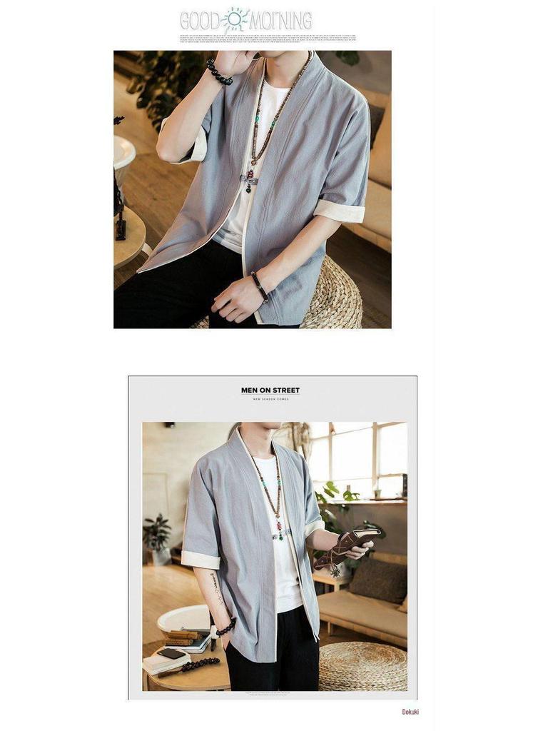 Herren Sommer Leinen Tang Anzug: Retro Chinesisches Kurzarm-T-Shirt mit Froschknöpfen