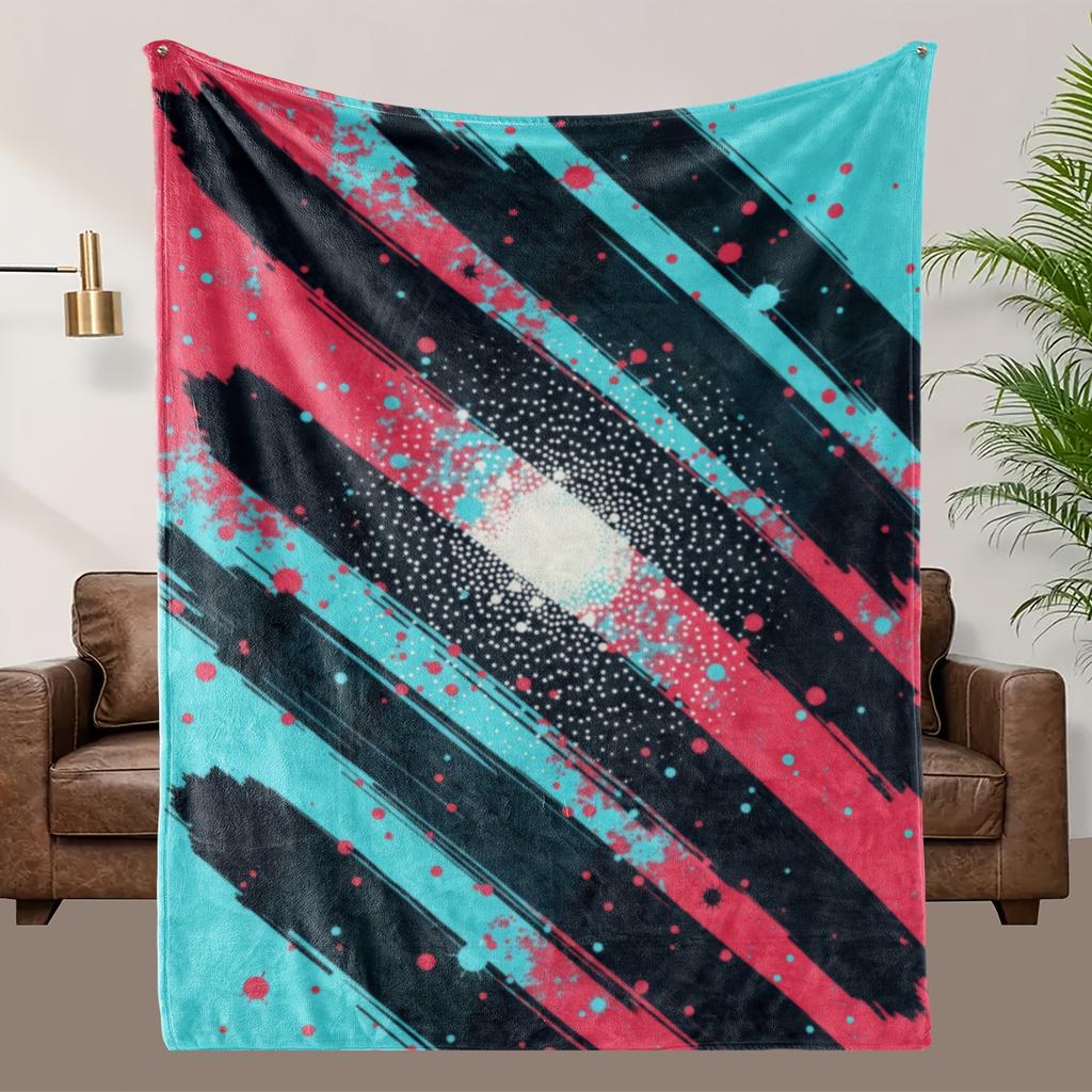 1pc Abstract Art Throw Blanket - Soft Flannel All-Season Cozy Blanket with Black/Red/Blue Color Block Design, 100% Polyester, Ma
