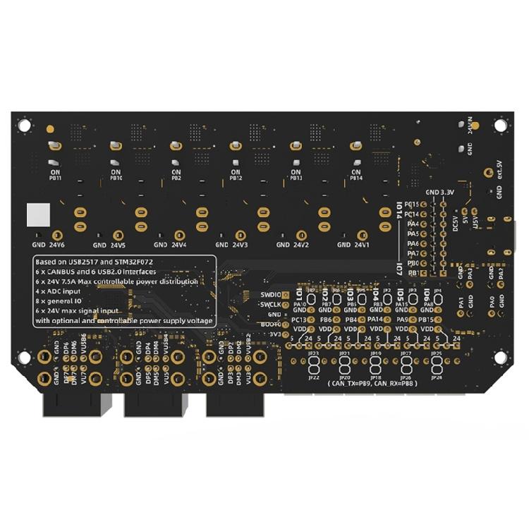 Multiple Head Printer Control Hub Hexa Distro Fusions 6 USB Port 6 CAN Connectors And DC24V Power Distribution System
