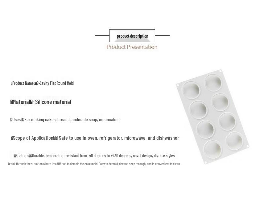 8-Cavity Round Mousse Cake Mold, 3D Silicone for Mirror Glaze and Desserts