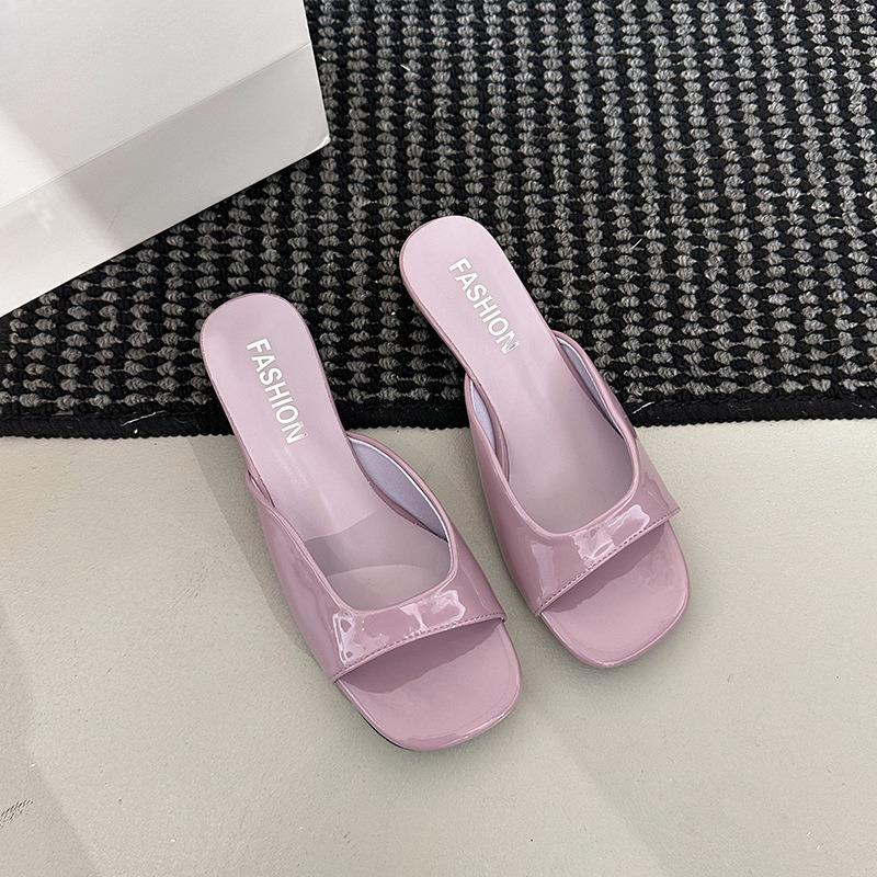 Hoge Hakken Sandalen en Slippers van Patentleer Zomer Vierkante Neus Open Neus Sexy Draagbaar Lage Hak Feestjurk Slippers 36 gray