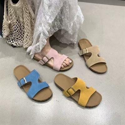Fashion Fashion Faux Suede Cork Slippers Women Summer Non Slip Beach Slides Sandals Woman Open Toe Comfort Unisex Home Shoes Plus Size