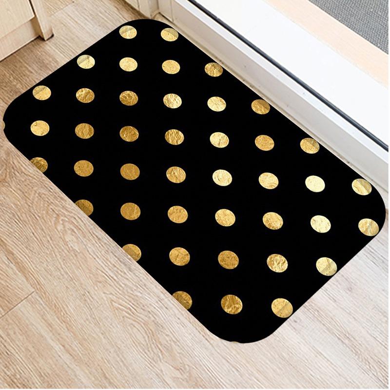Black Gold Striped Welcome Door Mat Living Room Balcony Hallway Entrance Non-slip Rugs Bedroom Kitchen Laundry Room Floor Mats