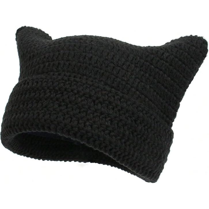 Crochet Cat Hat for Women Grunge Accessories Cat Ear Beanie Women Vintage Fox Hat Slouchy Beanies Women