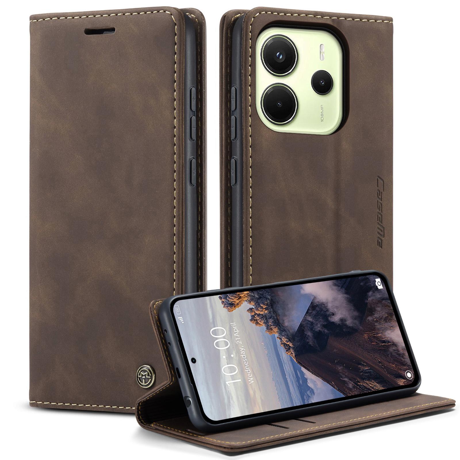 

Для Xiaomi Redmi Note 14 4G (163,25x76,55x8,16 мм) Чехол-кошелек CASEME Серия 013 Кожа PU Чехол для телефона Подставка Coffee