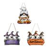 Halloween Gnome Door Sign Wooden Boo Gnome Hanging Sign Rustic Happy Halloween Ghost Sign for Farmhouse Front Door Porch Wall Decoration