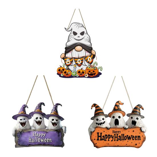 Halloween Gnome Door Sign Wooden Boo Gnome Hanging Sign Rustic Happy Halloween Ghost Sign for Farmhouse Front Door Porch Wall Decoration