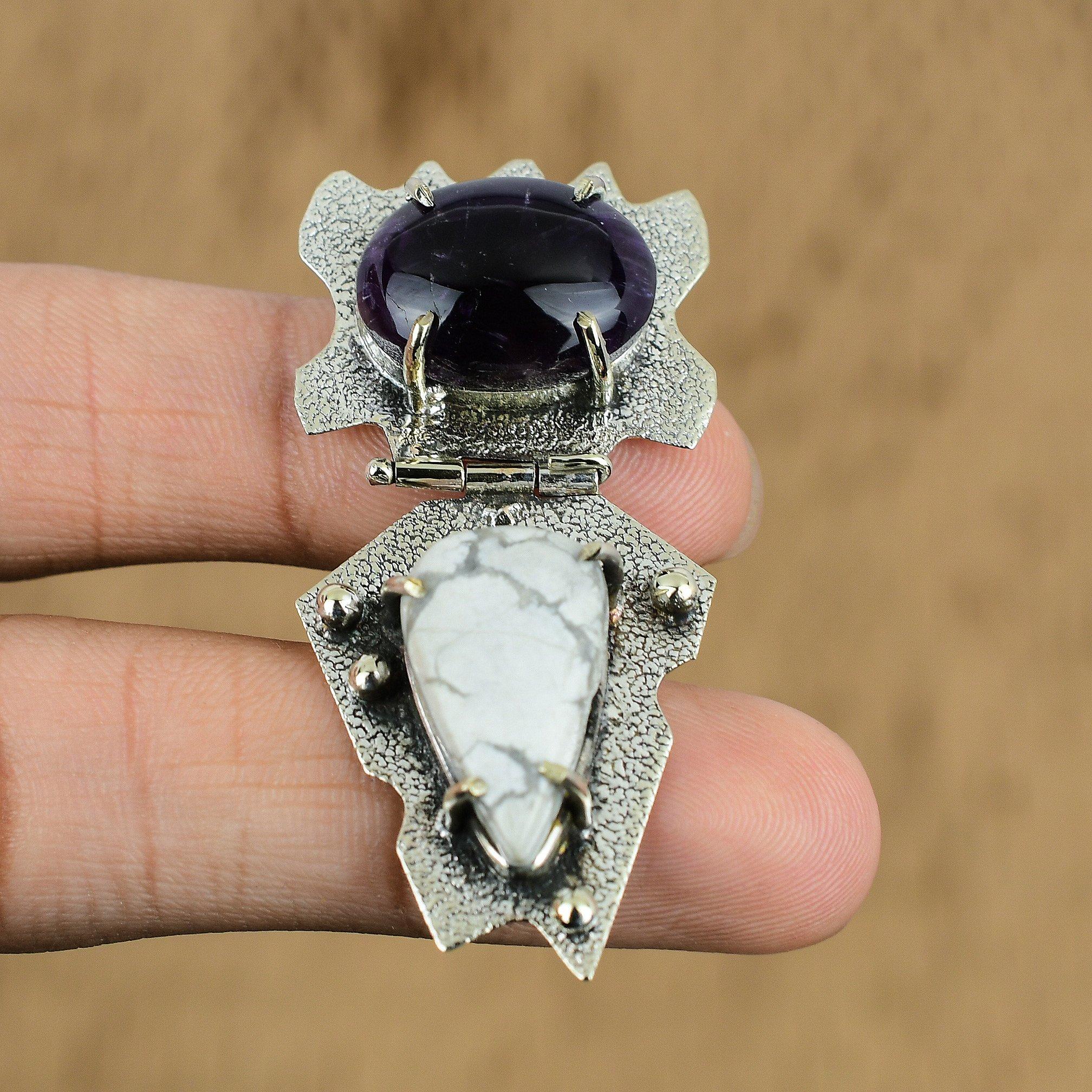 

925 Sterling Silver Natural African Amethyst Howlite Anniversary Pendant Jewelry