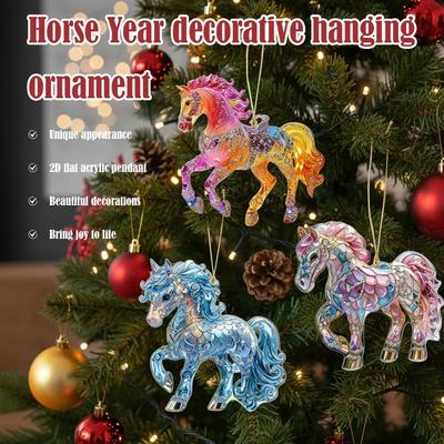 2D Acrylic Horse Year Hanging Ornament 2026 Lunar New Year Decor For Christmas Tree Window Door & Wall Lightweight Shiny Decor