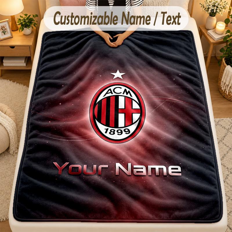 Flannel BlanketAC Milan Custom Name Text Personalized Soft Warm Throw Blanket Home Decor Gift