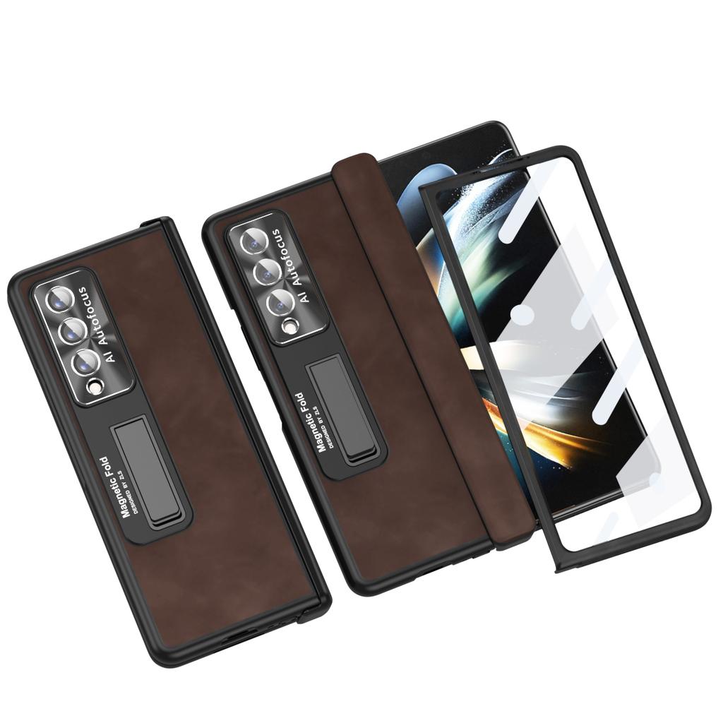 Matte Feeling Leather Full Coverage Case for Samsung Galaxy Z Fold4 Fold 4 5G Fold3 Fold 3 Zfold4 Lens Screen Glass Film Cases