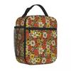 Bestselling Retro 1960s 1970s Floral Pattern Boho Thermal Food Carrier Campus Lunch Foldable Lunch Bag