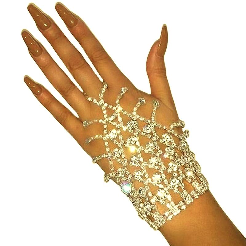 

Fashion Personality Rhinestones Finger Chain Bracelet For Women High Quality Hundred Towers Hand Chain Wedding Jewelr