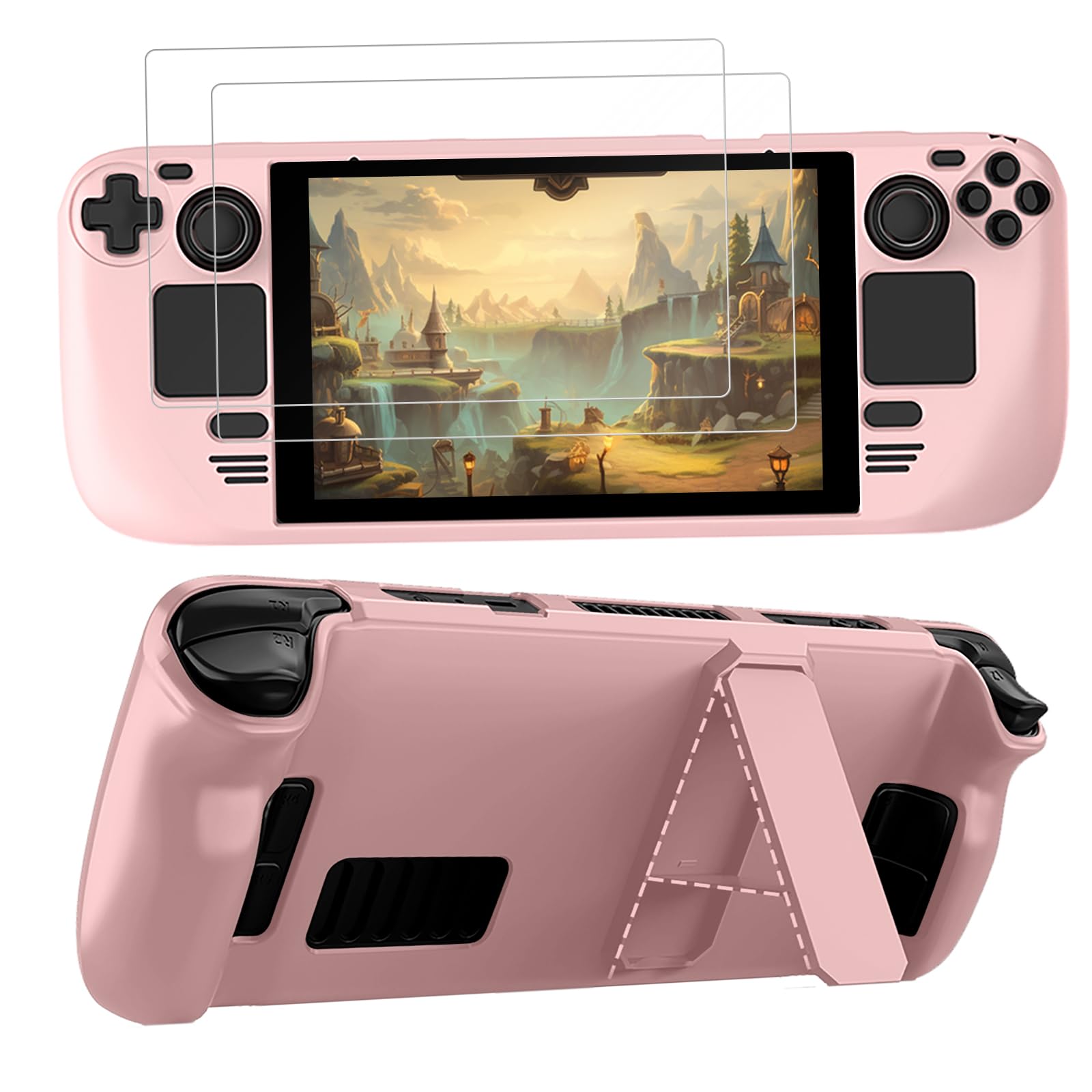 

LUPAPA For Steam Deck Steam Full Protective PC Stand Easy to Put On and Take Fingerprint Includes 2 Screen Protector Tempered Pink Cover, Deck, Cover, рожевий