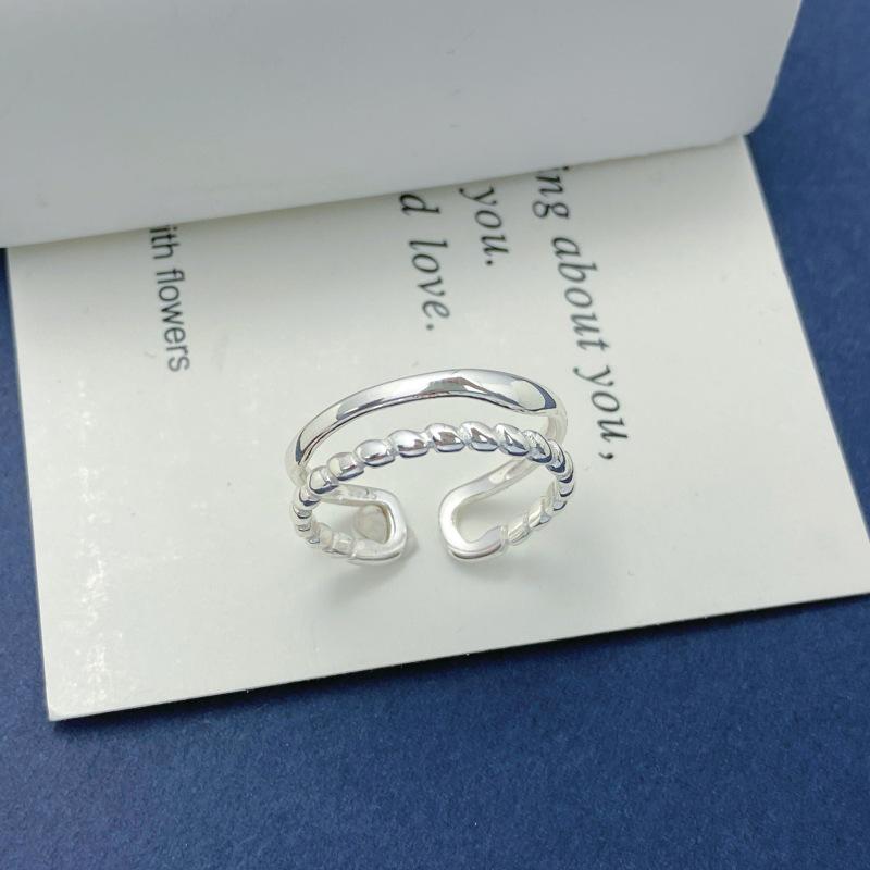 S925 Sterling Silver Irregular Double Layer Open Band Ring, Korean Style, Unisex. Adjustable Open Size