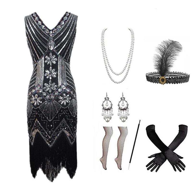 1920s Gatsby-Inspired Beaded Sequin Fringe Dress - Retro Evening Style for Women