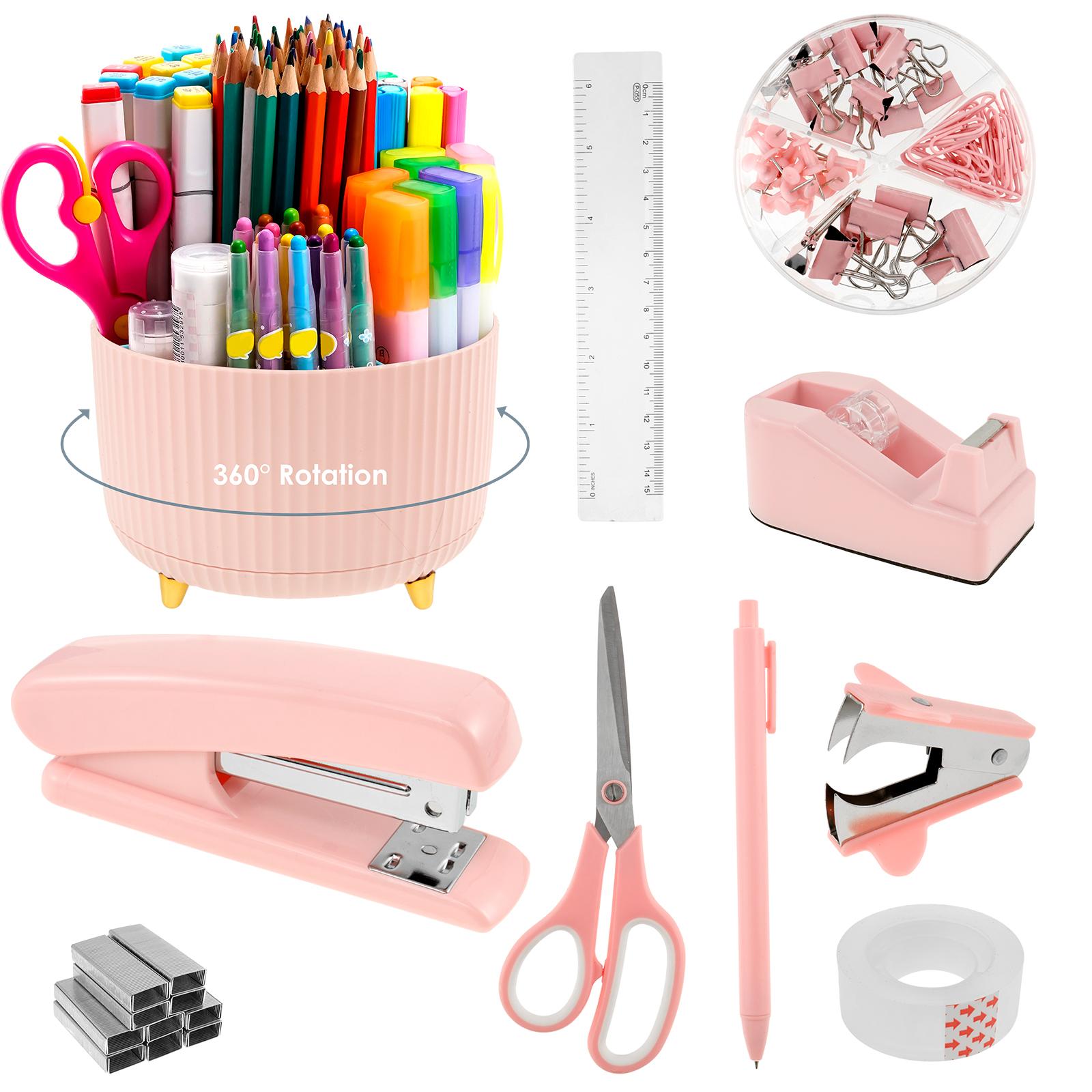 

Набор канцелярских принадлежностей Удобный степлер и набор диспенсеров для скотча Милые канцелярские принадлежности Надежные настольные принадлежности Практичный офис розовый