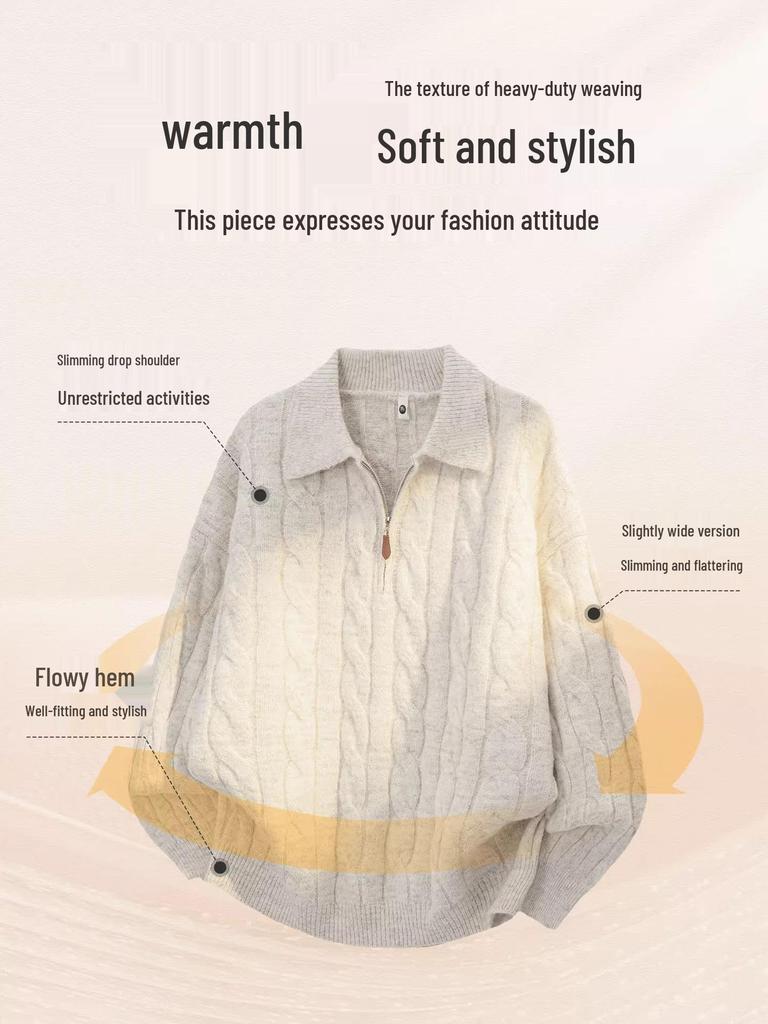 Men's Trendy Half-Zip Cable Knit Sweater - Autumn/Winter Casual Fashion