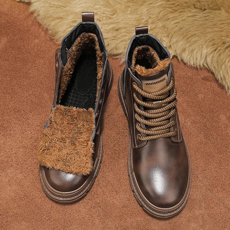 Mote Høye Retro Støvler Herre Lær Motorsykkelstøvler Mote Motorsykkel Ankelstøvlett for Menn Vinter Casual Herresko Snøring Høy Kvalitet