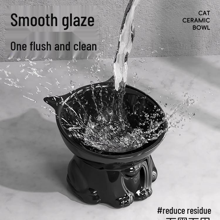 Bol Incliné Noir pour Chat et Chien | Design en Plastique sur Pieds Hauts | Protège la Colonne Cervicale | Anti-Basculement