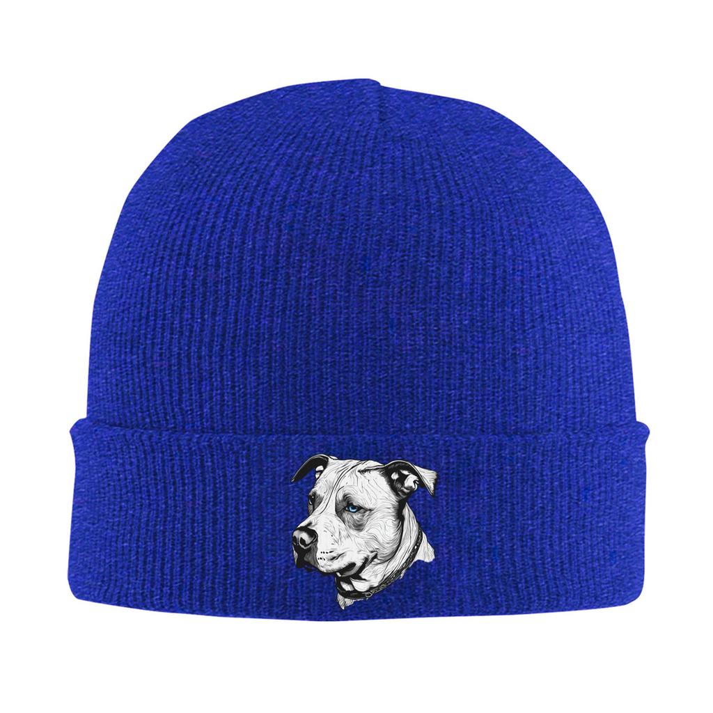 Minimalist Line Pitbull with Blue Eyes Warm Knitted Cap Winter Knit Bonnet Hat Skullies Beanies Hip Hop Caps for Unisex
