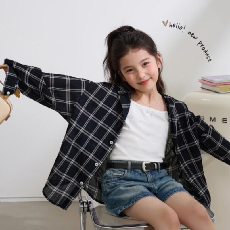 Girls  9520D Plaid Sun Protection Long Sleeve Shirt 130