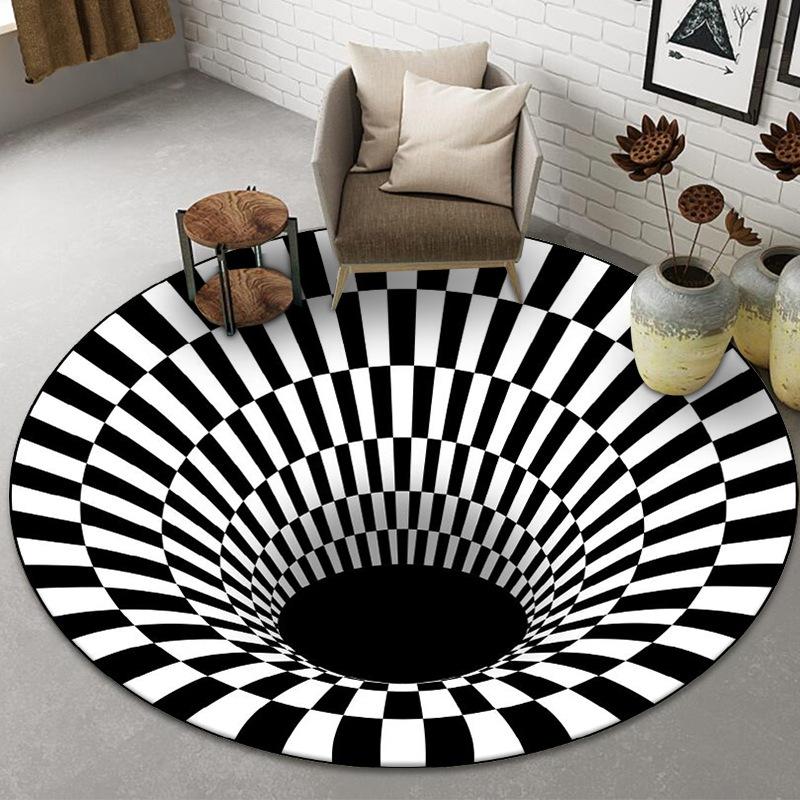 1pc Rug Black White Visual Vertigo 3D Print Non-slip Rug Entrance Mat Home Living Room Bedroom Ornament New Year Christmas Decor