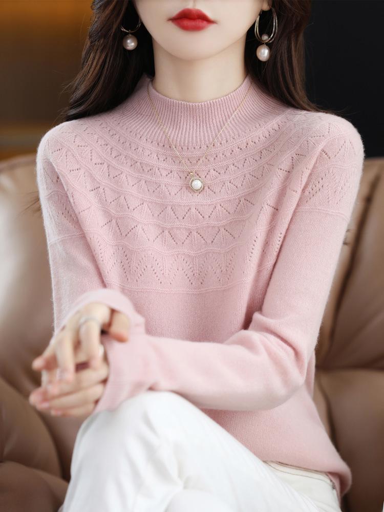 Women's Slim Cashmere Wool Sweater: Autumn/Winter Half-High Collar, Thick Seamless Knit Trend