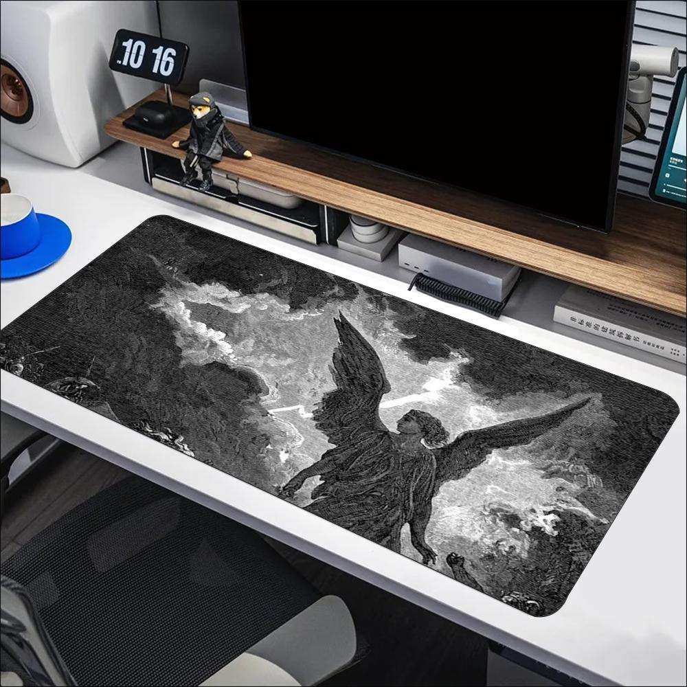 Vintage Angel Black White Art Large Extended Mousepad NonSlip Rubber With Stitched Edges For Gaming Setup And Daily Office Work