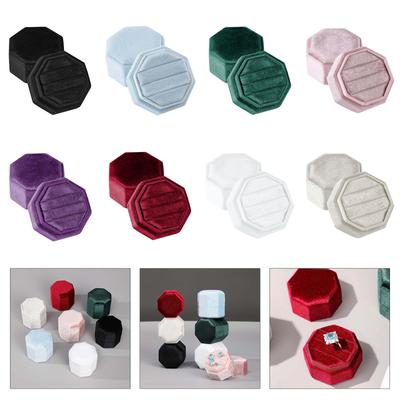 Octagonal Velvet Rings Box for Three Rings Soft Flannel Engagement Display Case Flannel Jewelry Organizer for Rings