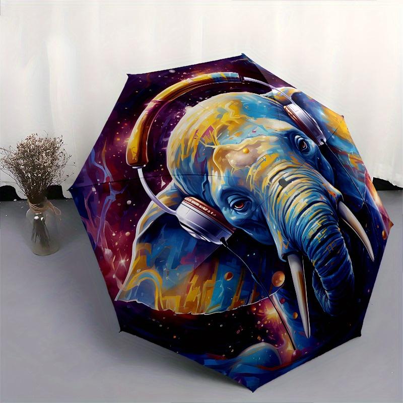 Elephant Automatic Folding Umbrella 8 Ribs Lightweight Design, Durable Iron Frame, Small and Portable, Ideal for Birthday or Christmas Gif
