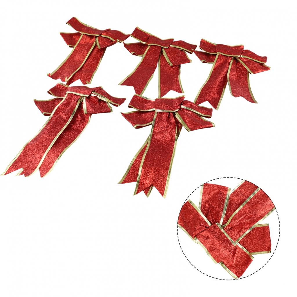 Vibrant Christmas Bow Decoration Ornament for Dressing Up Your Tree Pack of 5