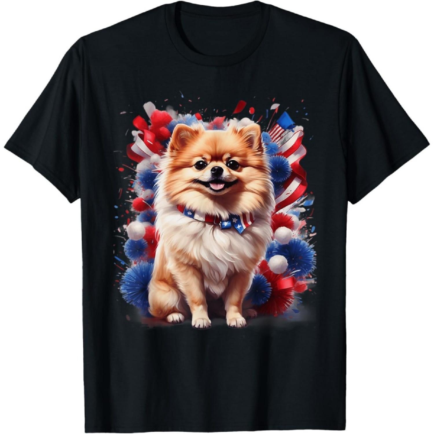 Patriotic Pomeranian Dog Pom Mom Pom Dad 4th of July T-Shirt S