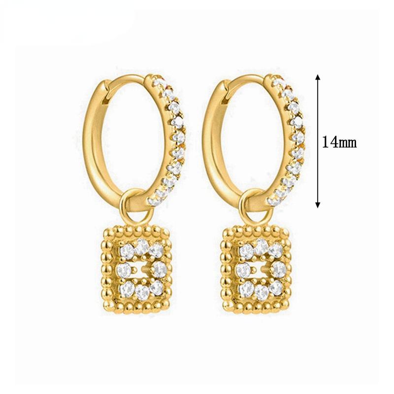 925 Silver Needle Square Pendant Hoop Earrings Vintage Gold Earrings For Women Shell Pendant Earring Fashion Jewelry Accessories