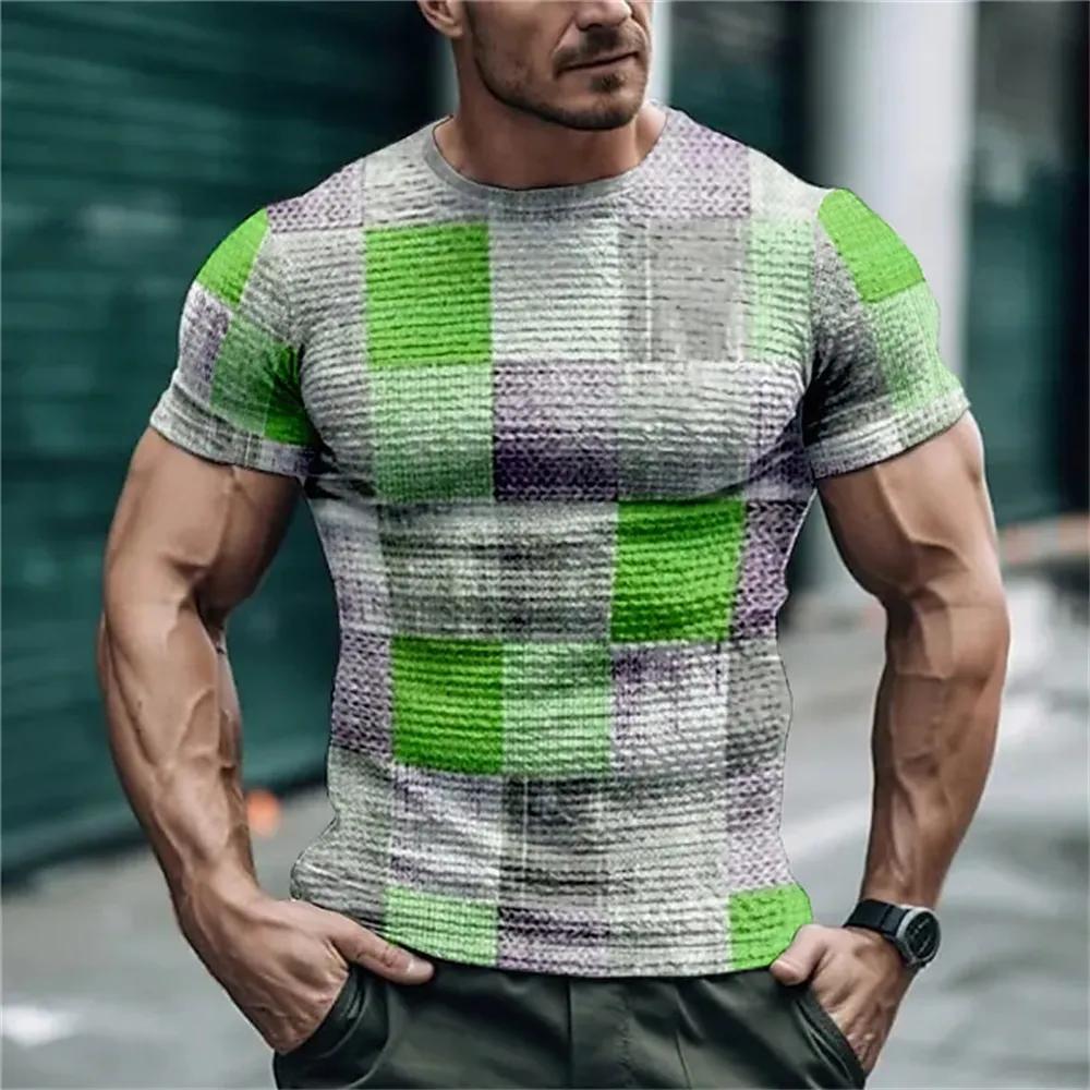Fashion Simple Striped Plaid Summer Men's Short Sleeve T-shirt Street Trend O Collar Loose Casual Tops Tees Size XXS-6XL