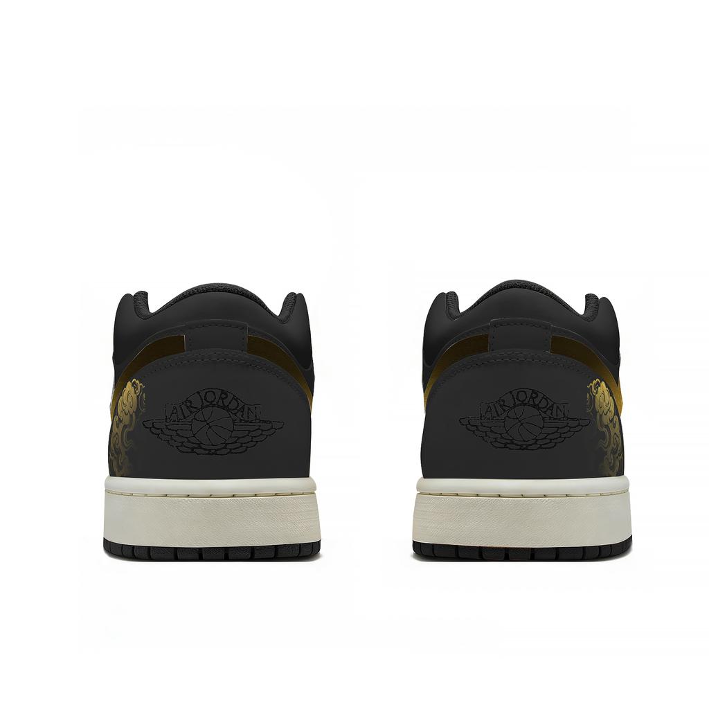 Jordan Air Jordan 1 Slip Resistant Abrasion Resistant Low Top Vintage Basketball Shoes Unisex Black Gold 553558-081(Team661-)