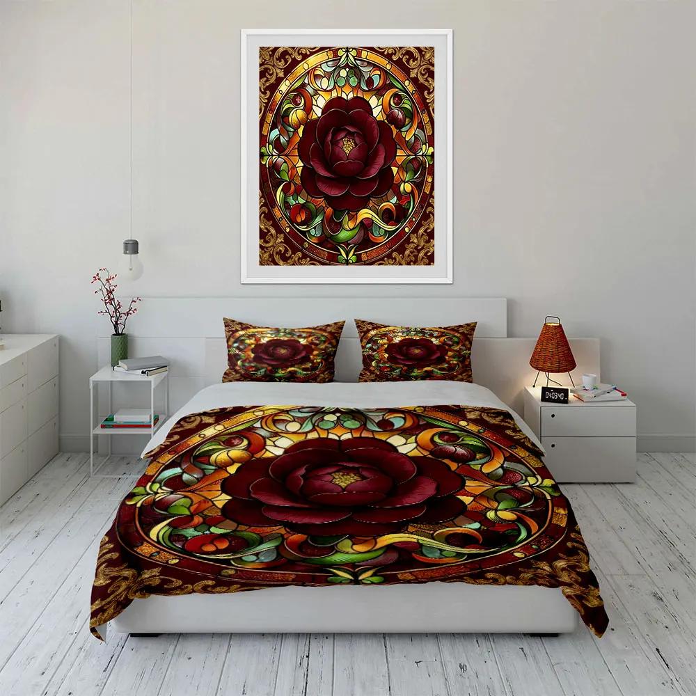 "Stained Glass Floral Decor Set" Soft Comfortable Duvet Cover Bedding Set Included 1*Duvet Cover & 2*Pillowcases gift