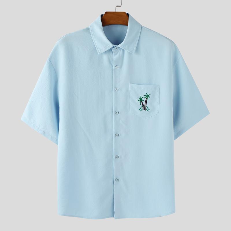 

INCERUN Men Summer Lapel Neck Short Sleeve Chest Pocket Embroidery Casual Shirts 5XL синий