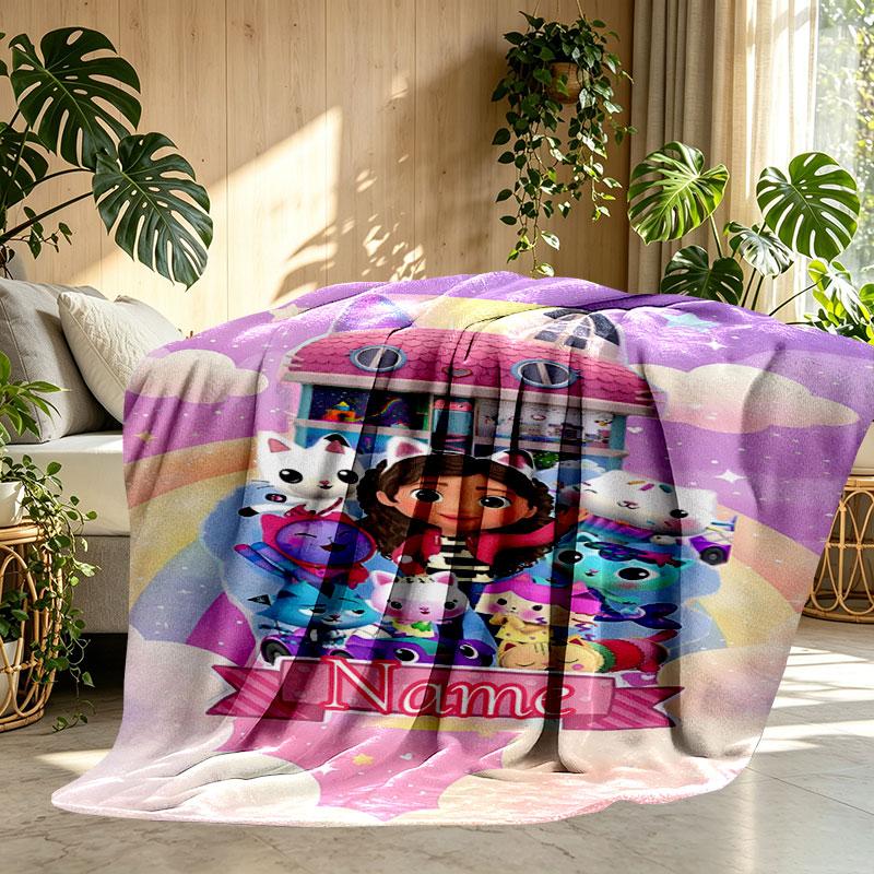 Custom Name Personalized Gabby's Dollhouse Print Blanket, Home Decor, Bedroom, Sofa, Camping, Couch, Gifts for Birthday Christmas